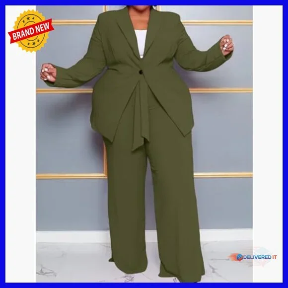 Plus Size Business Suit Set Blazer Pants Stretch Fabric Office Wear - Picture 3 of 7
